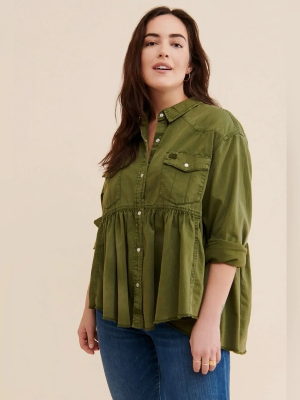 Free People Dylan high/low peplum jacket in Army- NEW